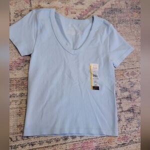 Set Of No Boundaries 1 Light Blue & 1 Purple V-Neck Ribbed Women's Top Size L